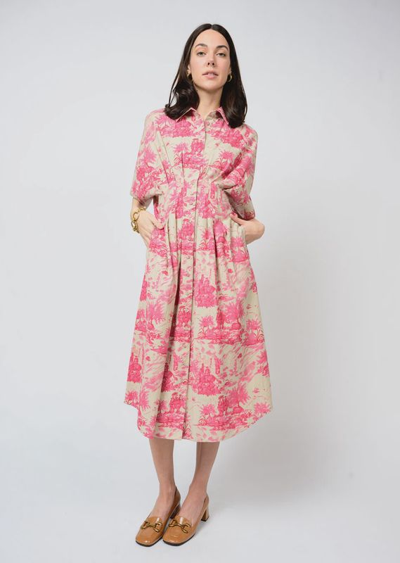 Toile Tucked Dress