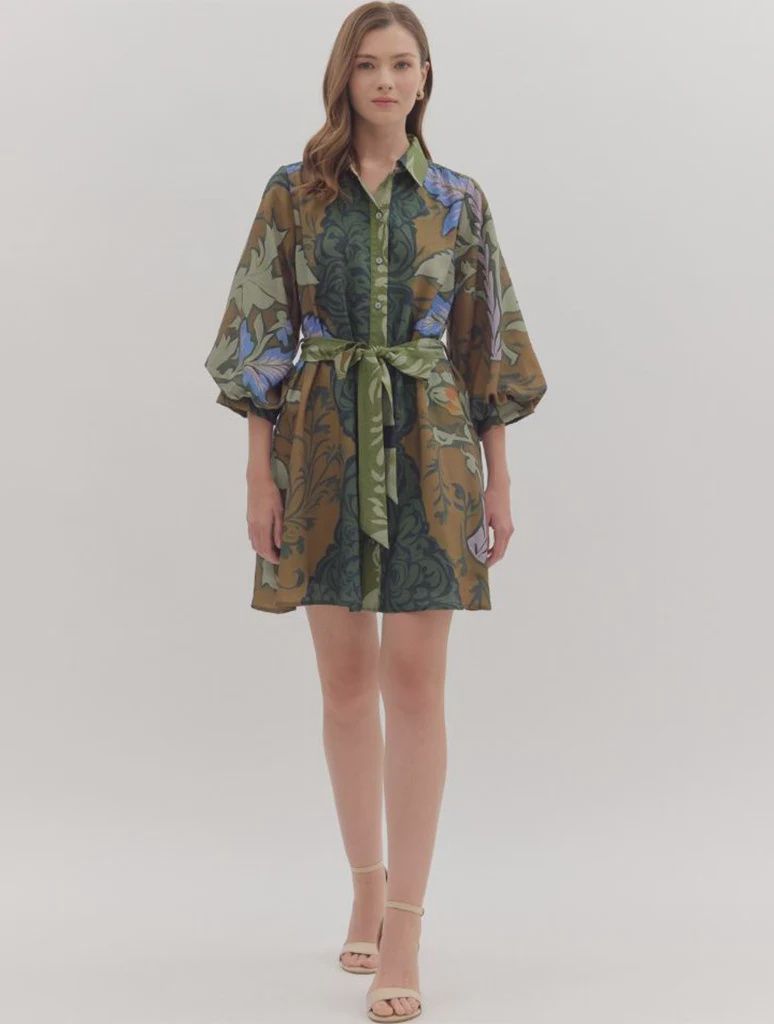 Enchanted Foliage Belted Mini Dress