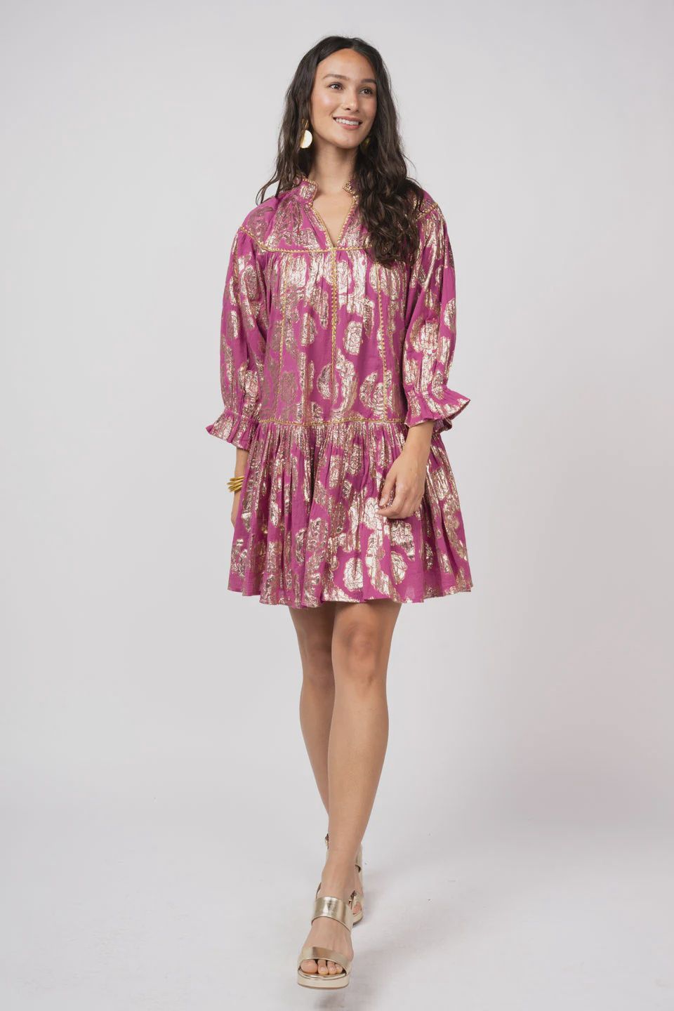 Metallic Rose Swing Dress