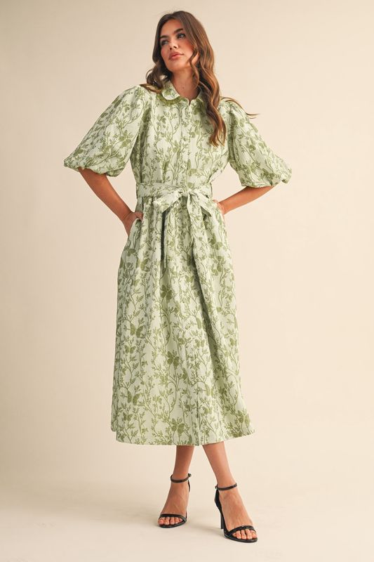 Sage Green Jacquard Dress