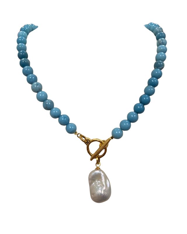 Blue Beaded Pearl Necklace
