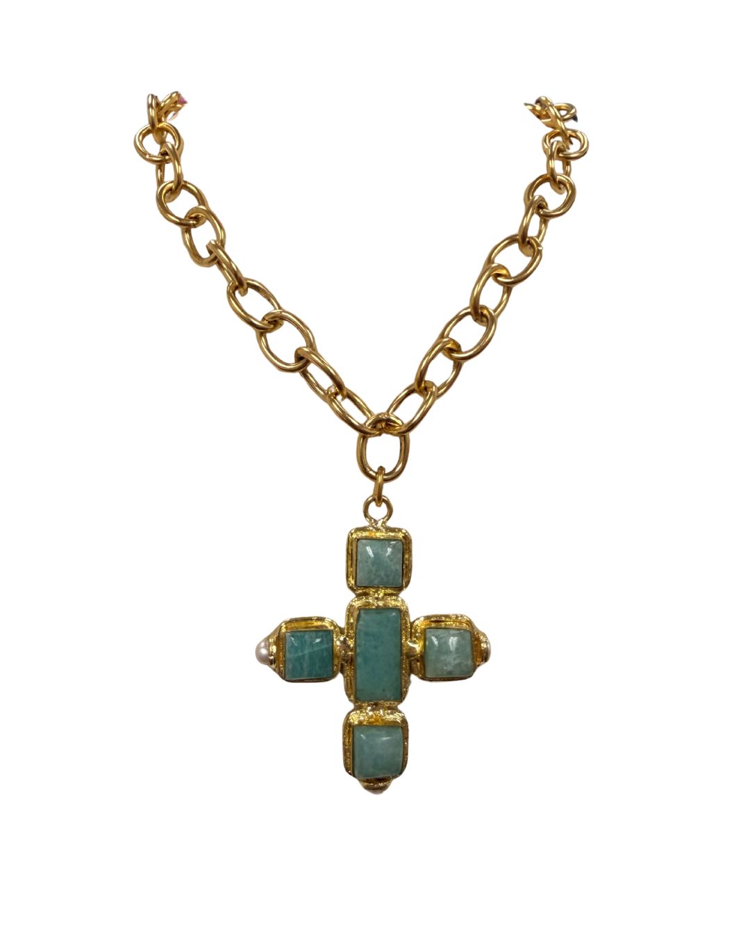 Blue Statement Cross Necklace