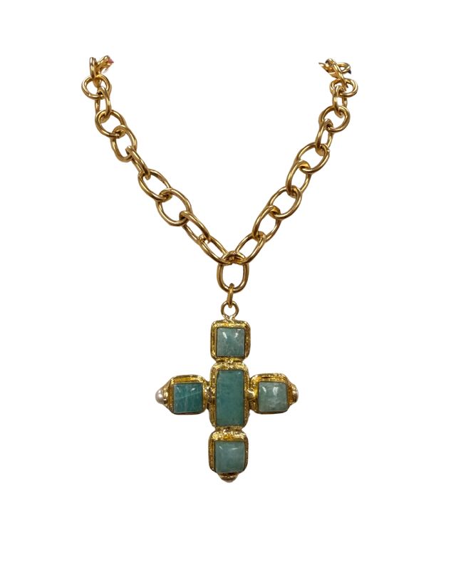 Blue Statement Cross Necklace