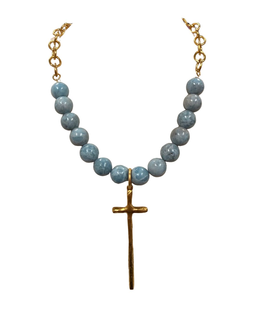 Blue Beaded Cross Necklace