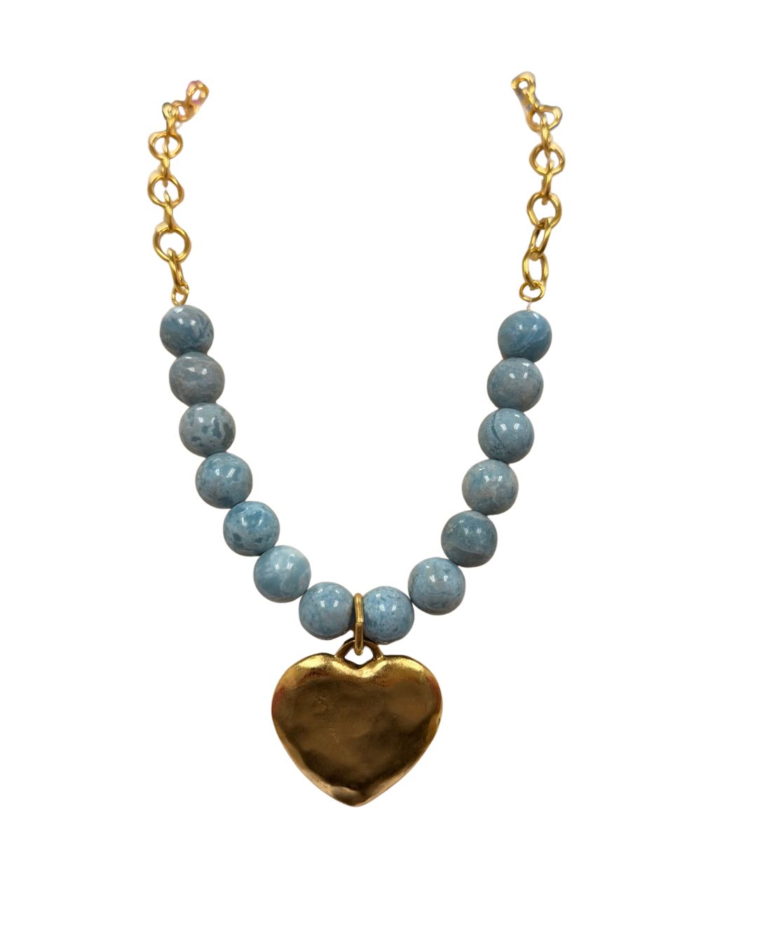 Blue Heart Beaded Necklace