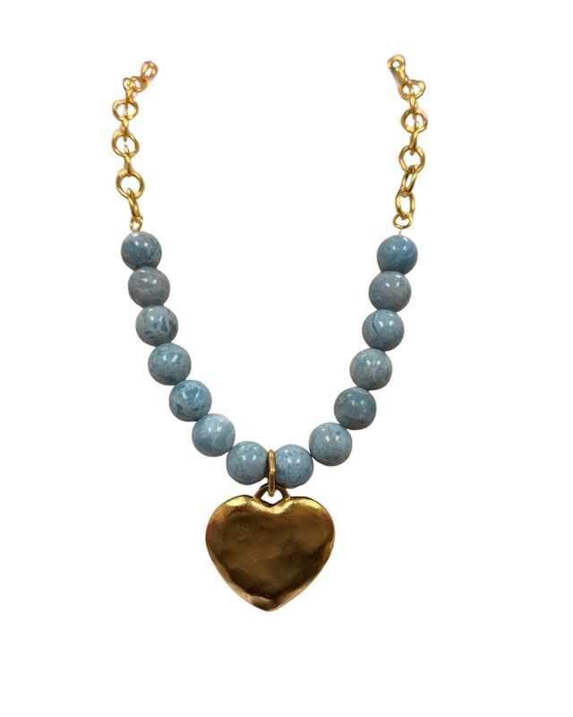 Blue Heart Beaded Necklace
