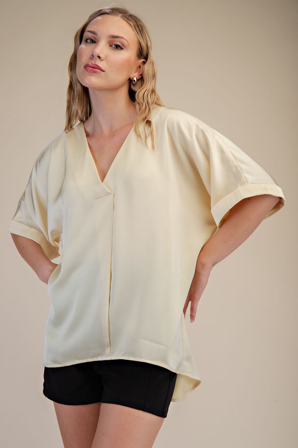 V-neck High Low Blouse