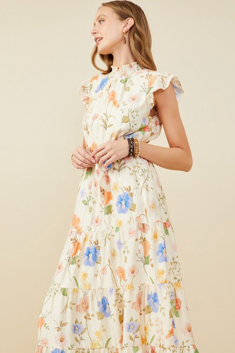 Floral Smock Neck Dress