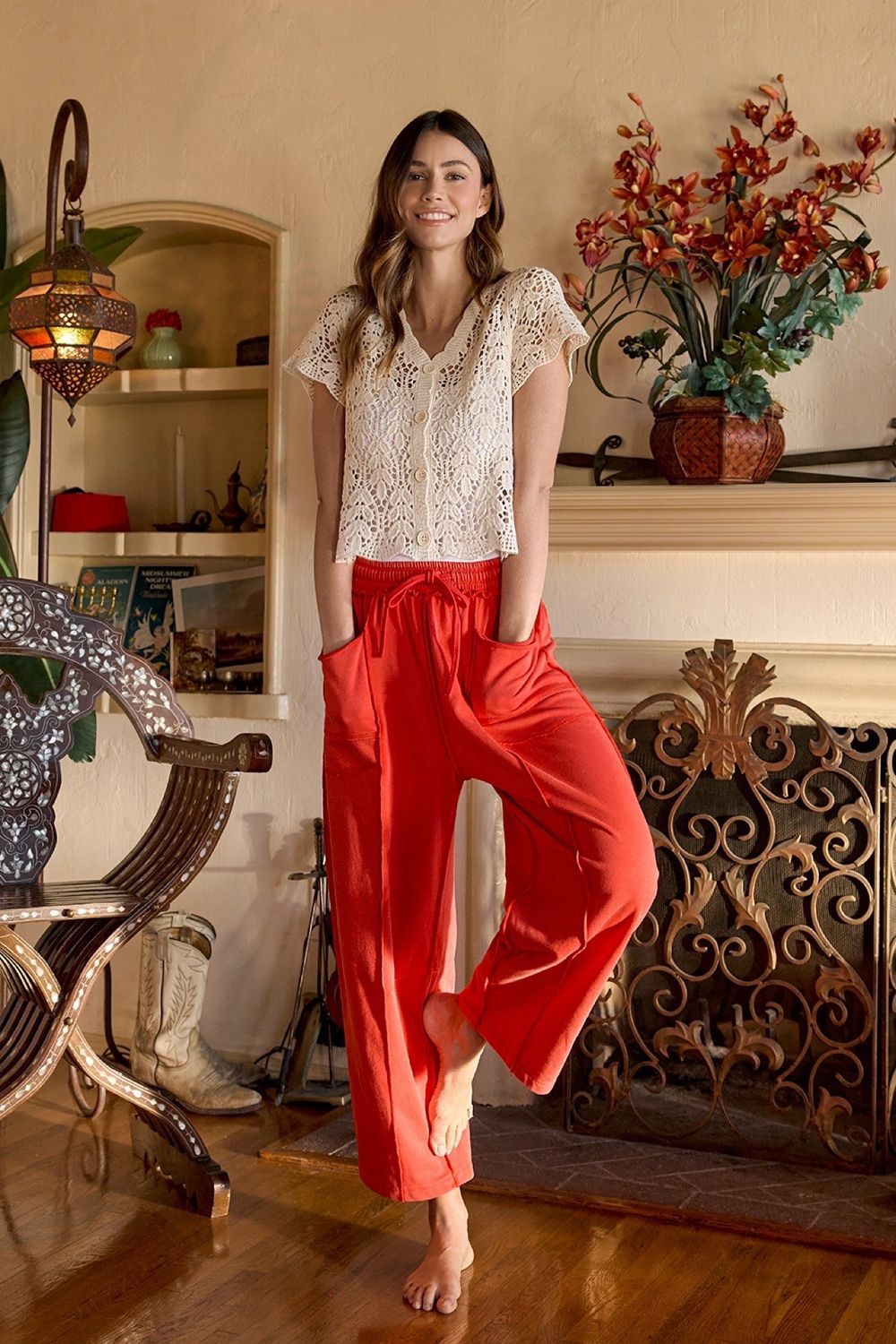 Mineral Wash Wide Leg - Red