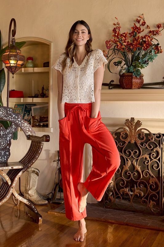Mineral Wash Wide Leg - Red