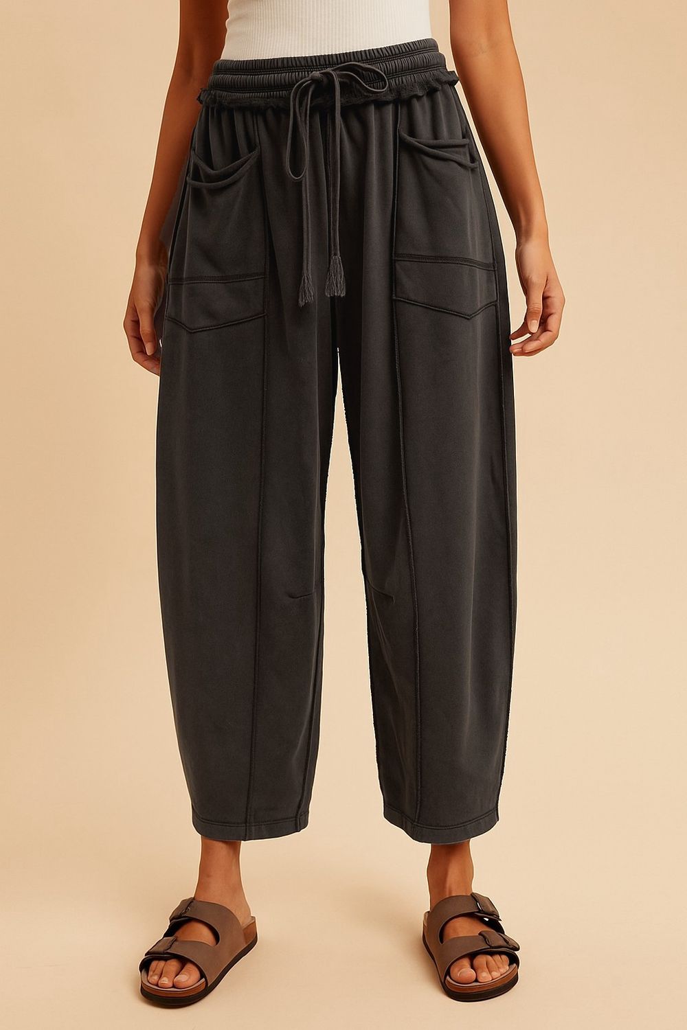 Mineral Wash Wide Leg -Black