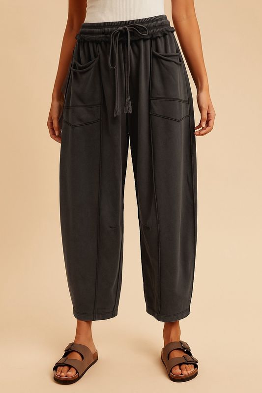 Mineral Wash Wide Leg -Black