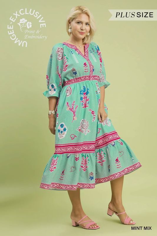 Mint Floral Midi Dress