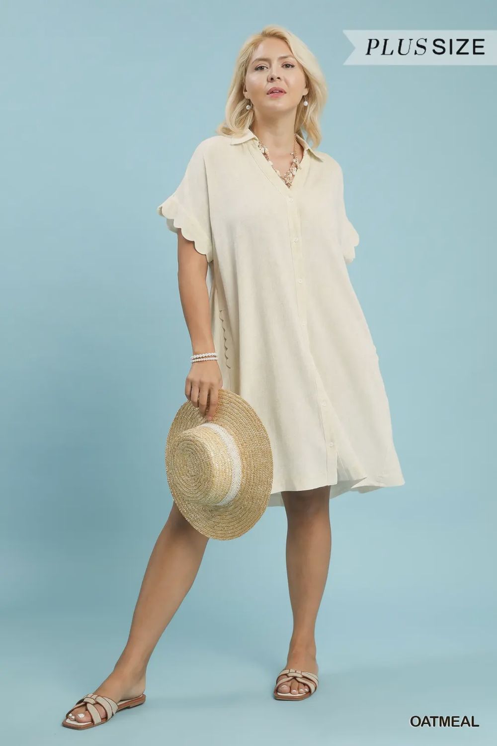 Linen Scallop Sleeve  Dress