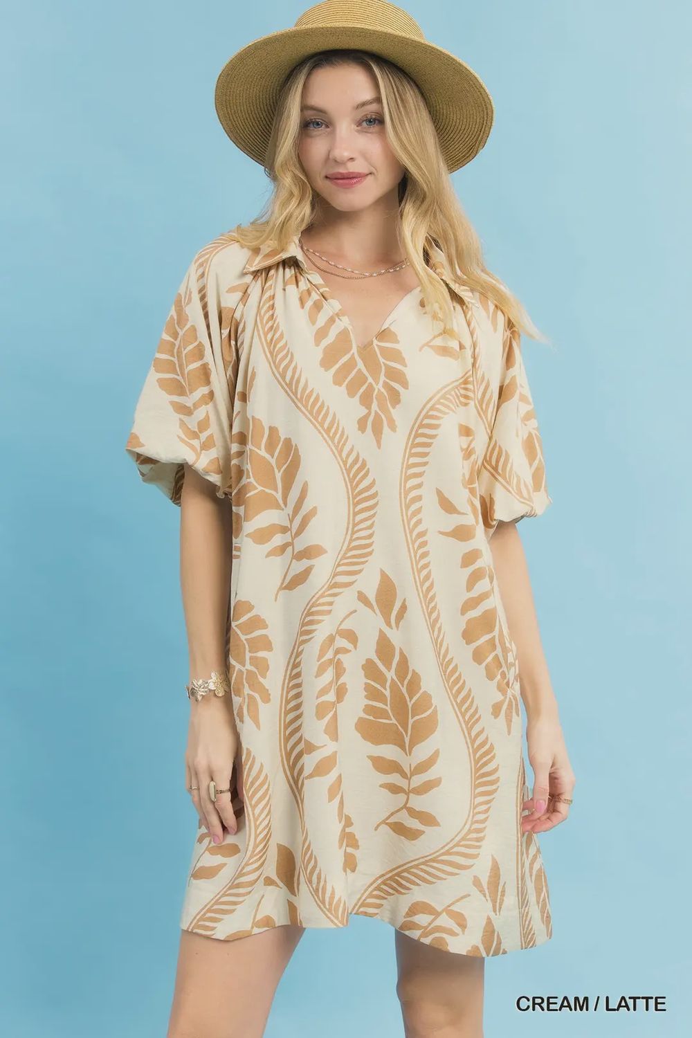 Leafy Ogee Print Mini Dress