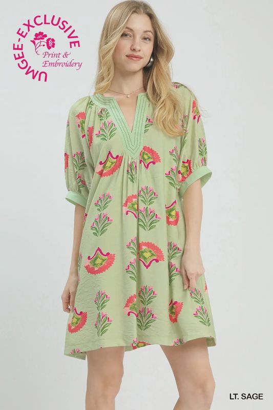 Sage Abstract Mini Dress