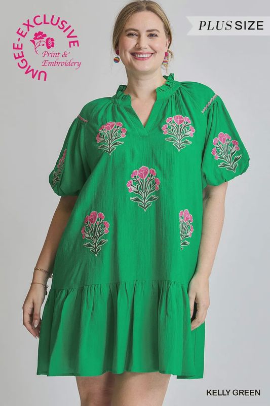 Kelly Green Floral Dress