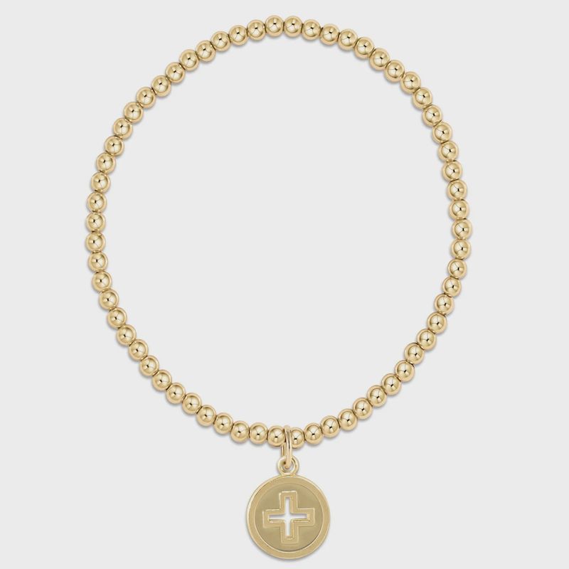 Classic Gold 3mm Bracelet - Signature Cross Gold Disc
