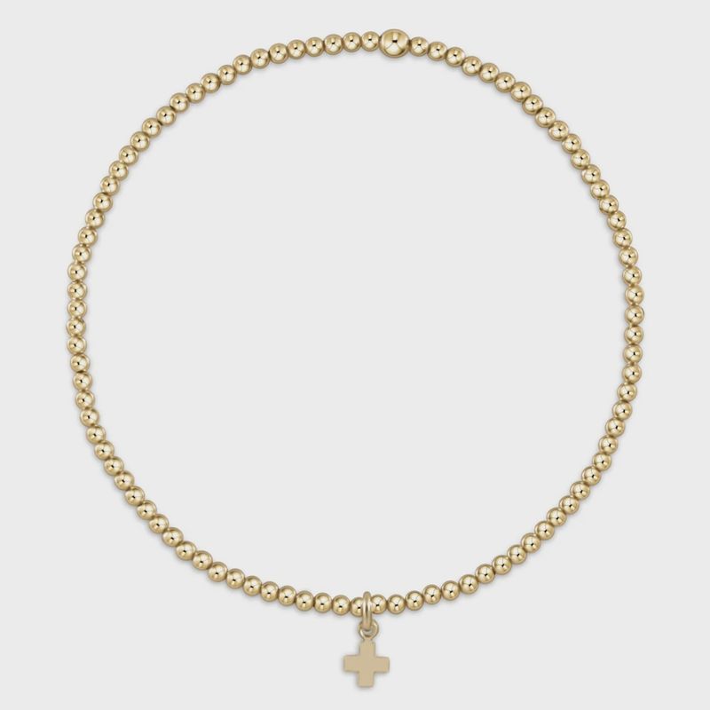 Classic Gold 2mm Bracelet - Signature Cross Small Gold Charm