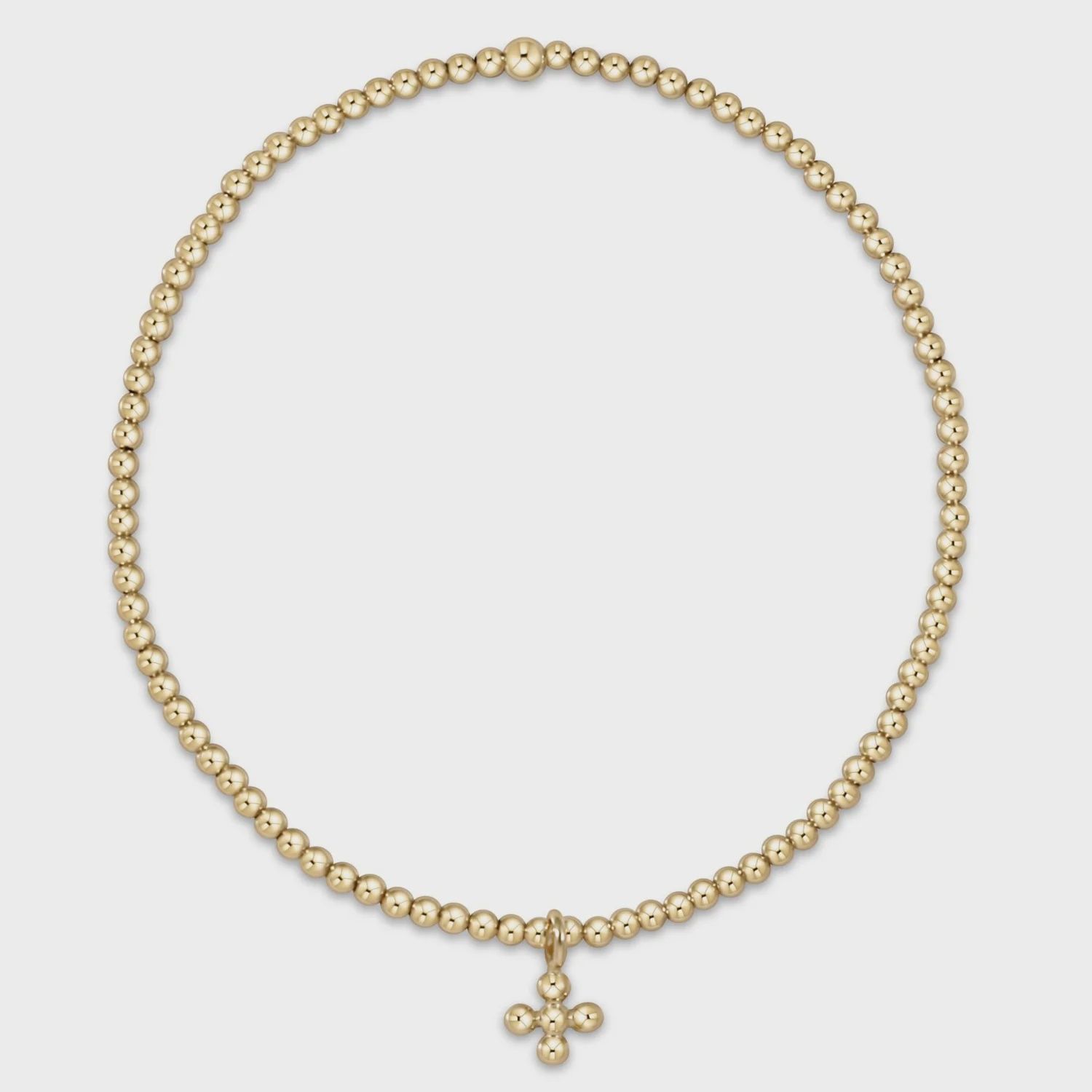 Classic Gold 2mm Bracelet - Beaded Signature Cross Small Gold Charm