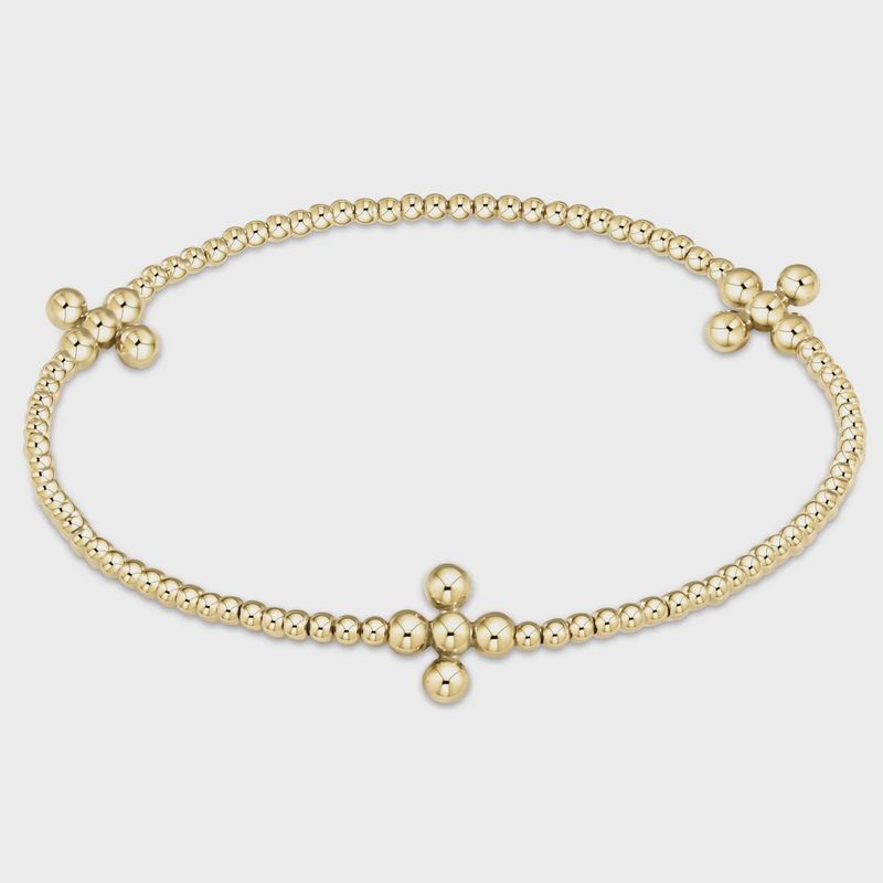 Beaded 3mm Gold Signature Cross 2mm Gold Bracelet