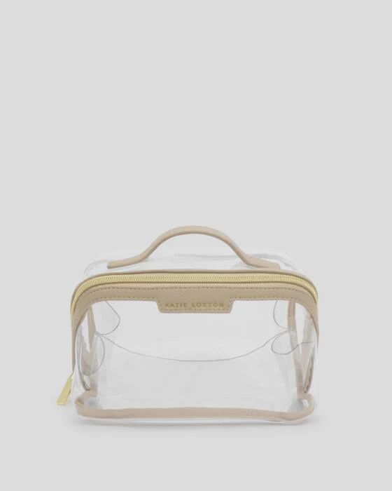 Medium  Clear Fold-Out Wash Bag Light Taupe