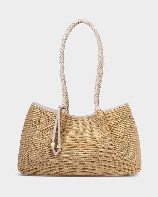 Nova Raffia Small Shoulder Tote Oyster