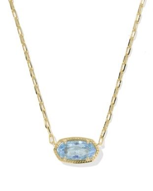 ELISA LUXE SHORT PENDANT NECKLACE GOLD LIGHT BLUE CZ