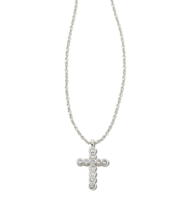 Cross Crystal Pendent Necklace Silver