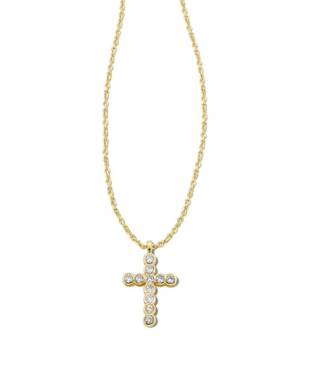 Cross Crystal Pendent Necklace Gold
