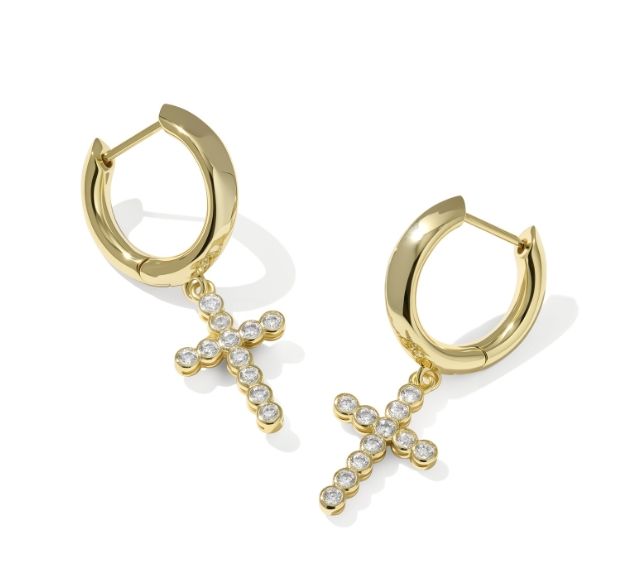 Cross Crystal Gold Huggie Earring