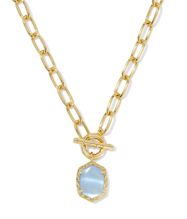 Daphne Link Chain Necklace Light Blue Mother of Pearl