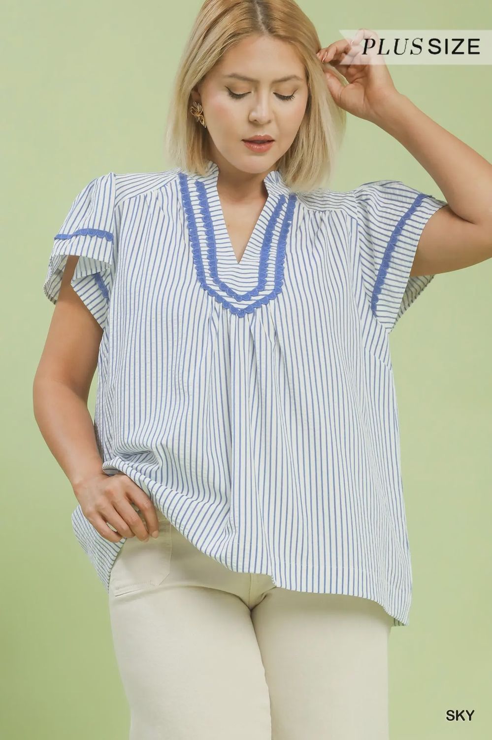 Stripped Flutter Sleeve Top