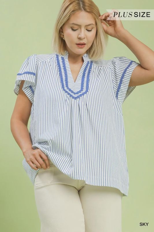 Stripped Flutter Sleeve Top