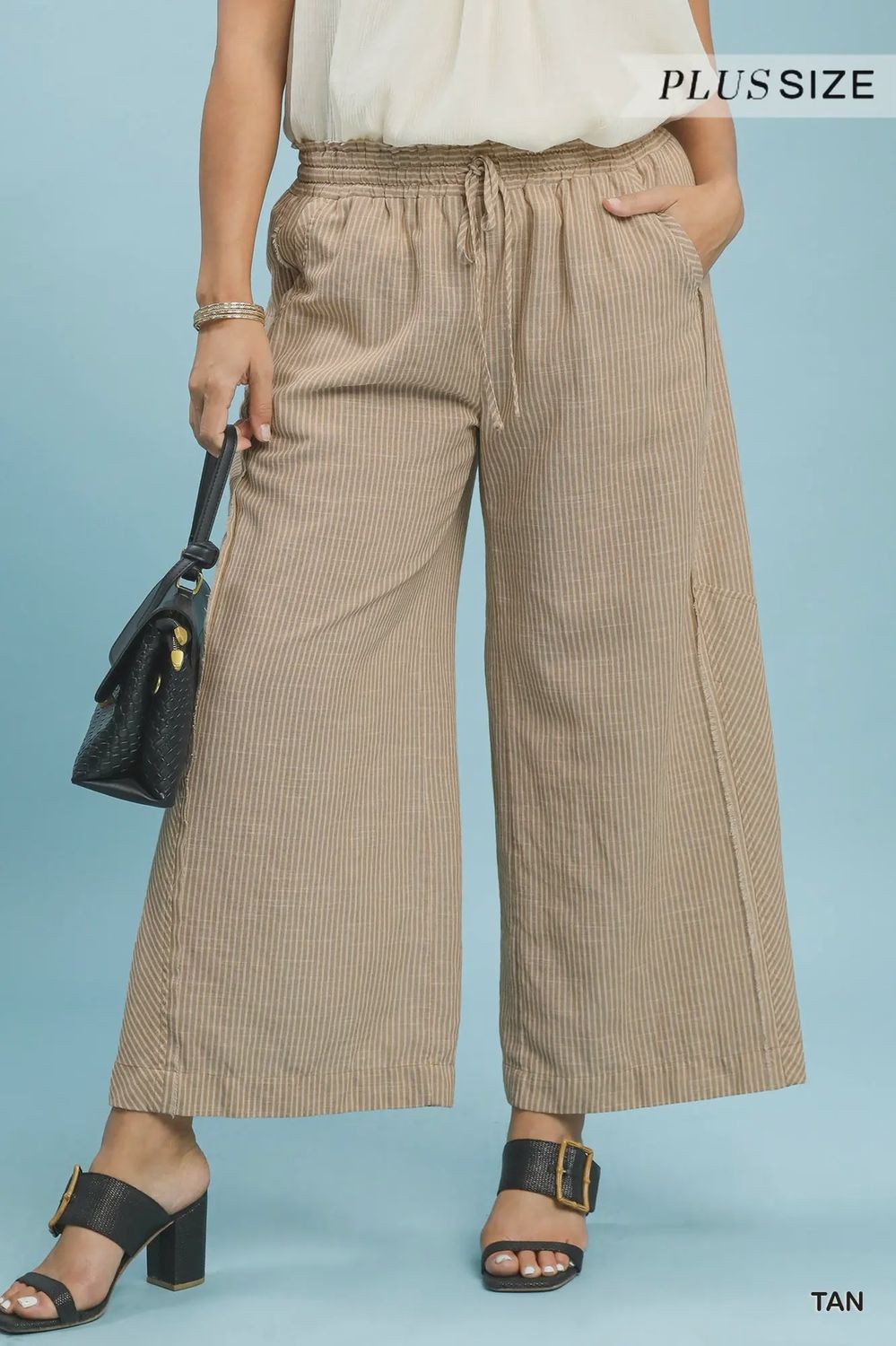 Linene Blend Striped Wide Leg Pants