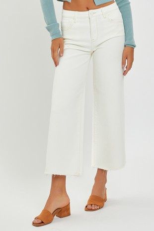 Cream High-Rise Crop Wide Pants
