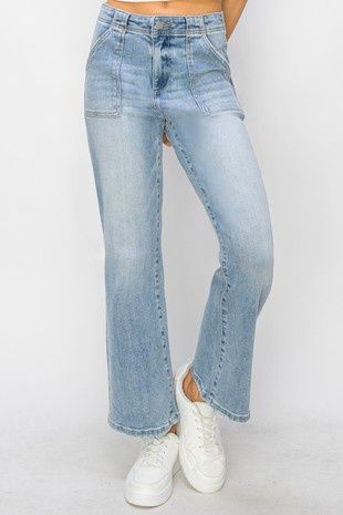 High Rise- Ankle Flare-Patch Pocket