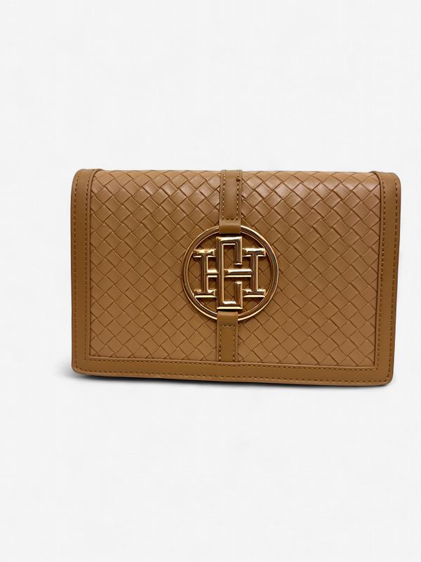 Cecilia Circle Logo Handbag Woven Tan