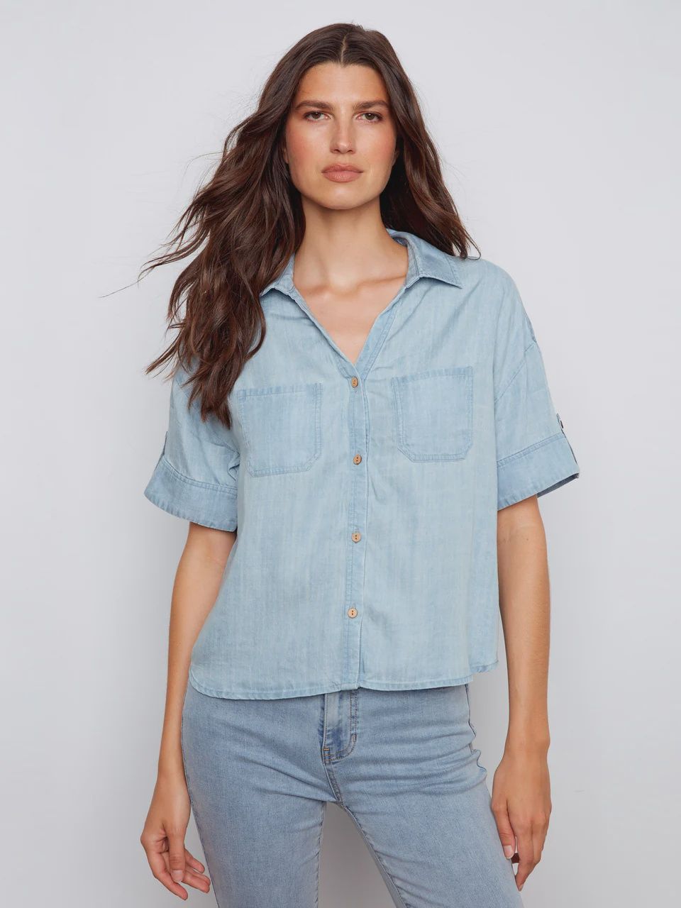 Short Sleeve Button-Front Tencel Shirt