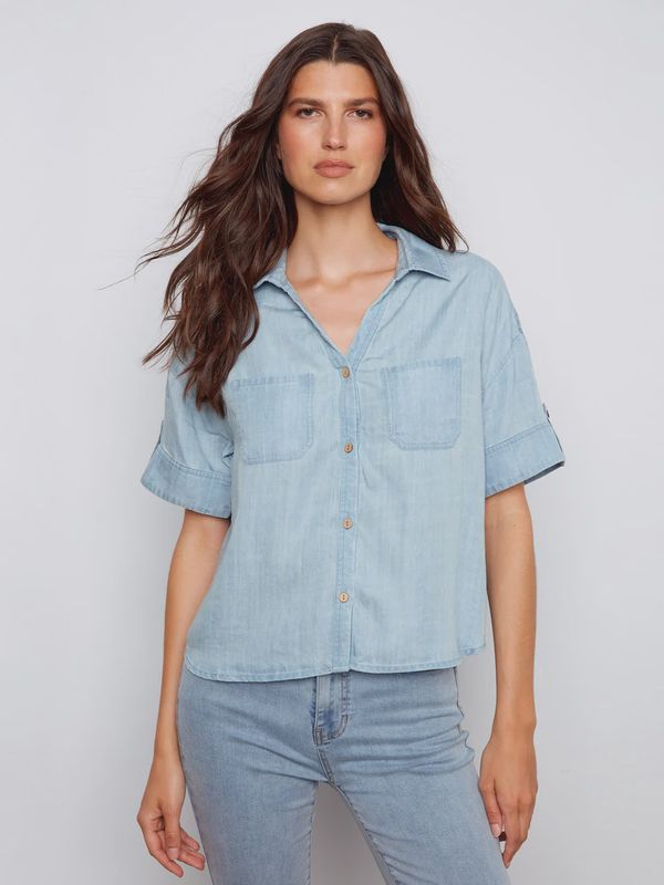 Short Sleeve Button-Front Tencel Shirt