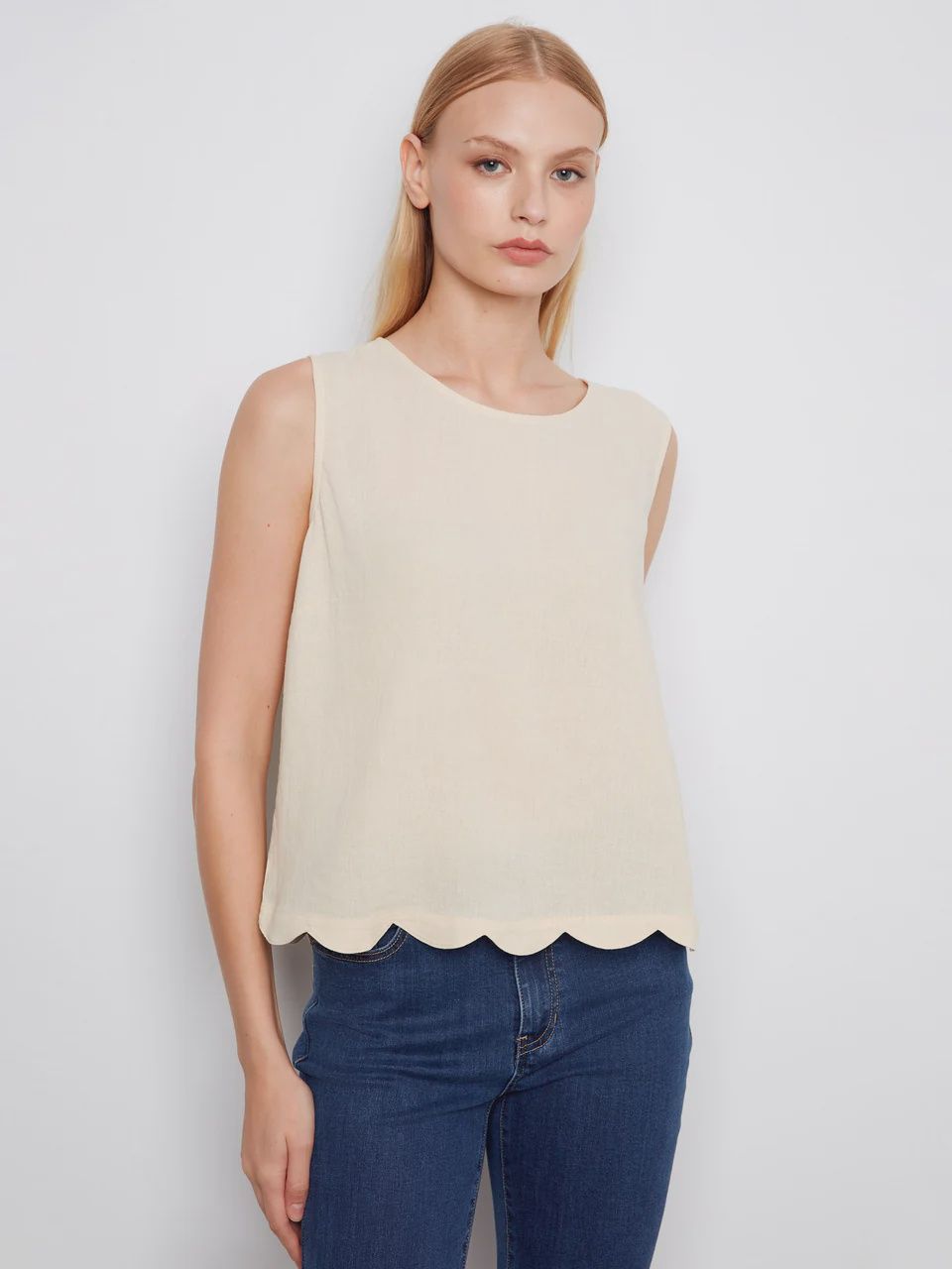 Sleeveless Scallop Top - Fog