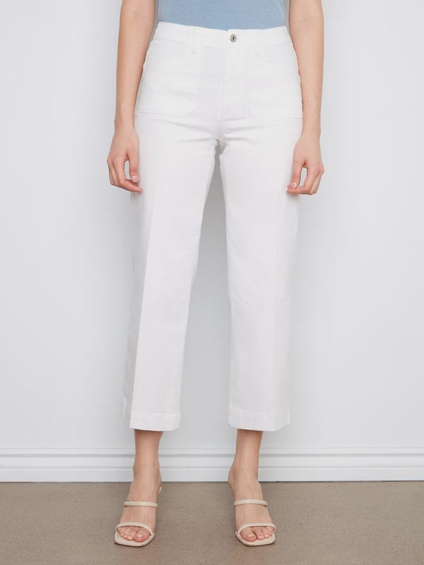 Cropped Wide Leg Twill and Patch Pocket Jean - White