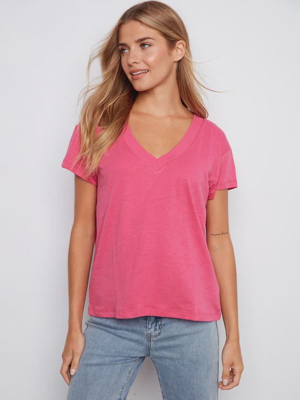 Cotton Drop Fuschsia V-Neck T-Shirt