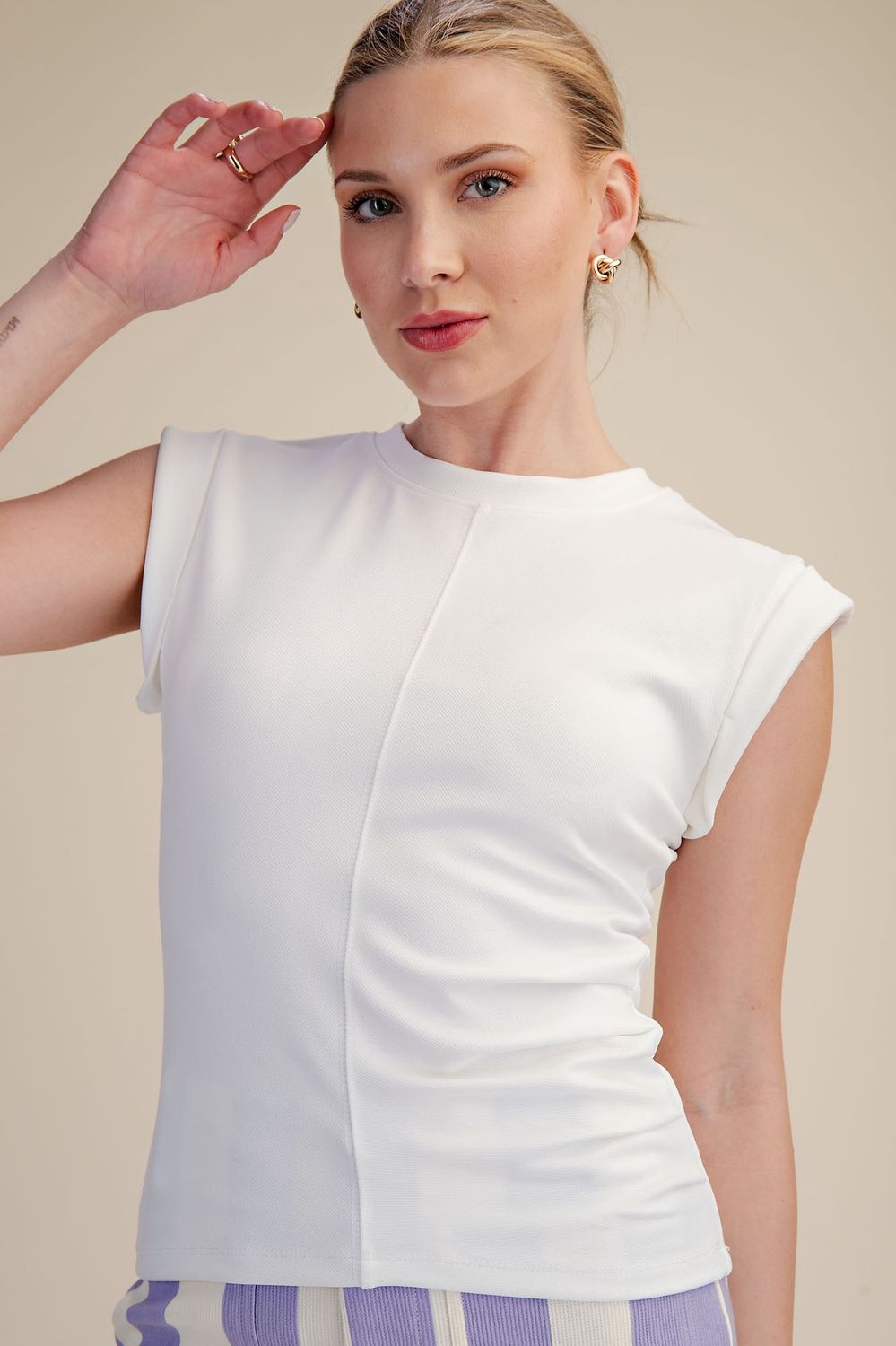 White Rustic Gathered Knit Top