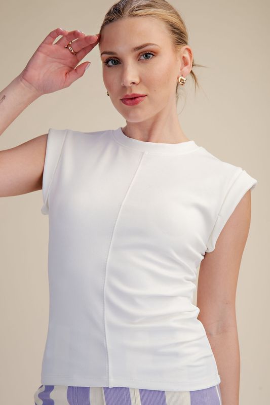 White Rustic Gathered Knit Top