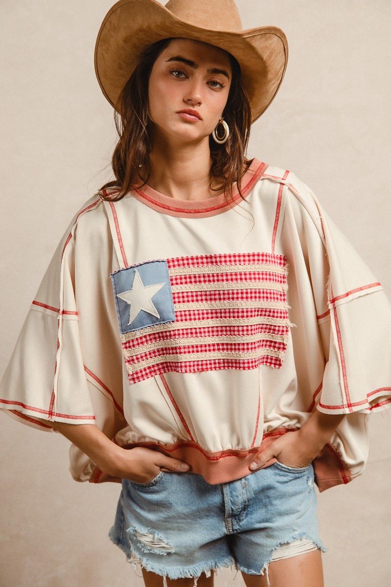 USA American Flag Patchwork Tee