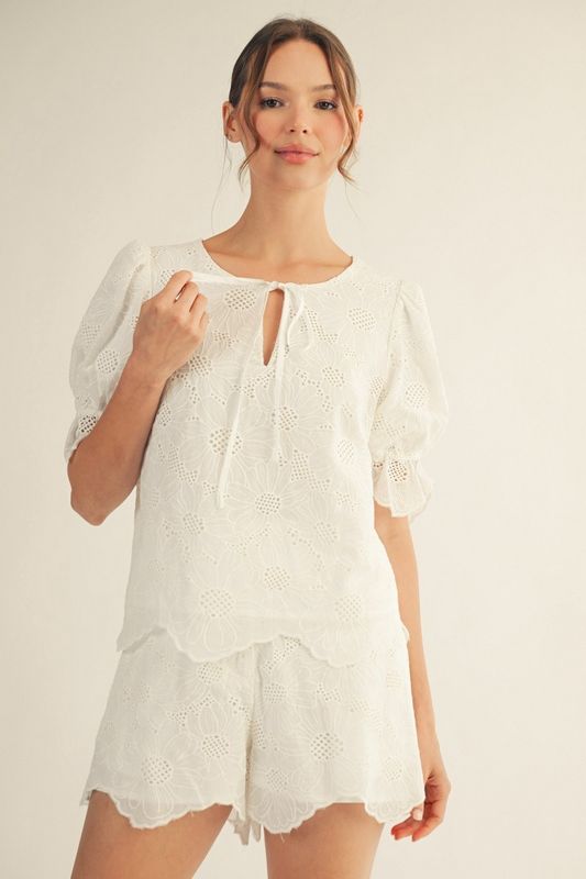 Eyelet Lace Peasant Top