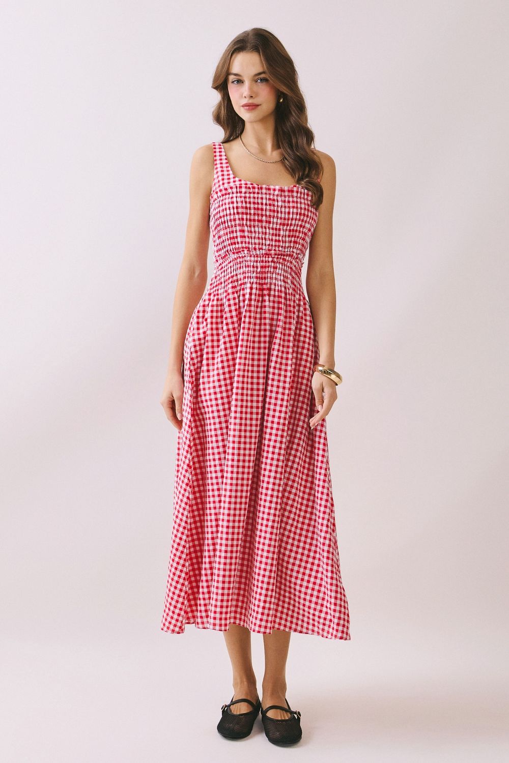 Red Gingham Smocked Dress