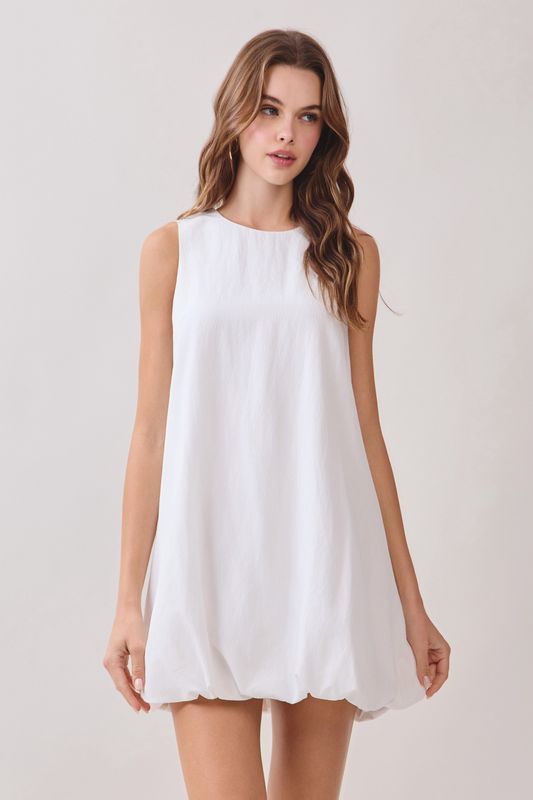 White Bubble Hem Mini Dress