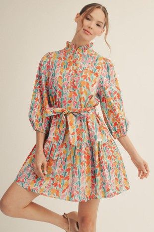 Waist Tie Vibrant Floral Dress